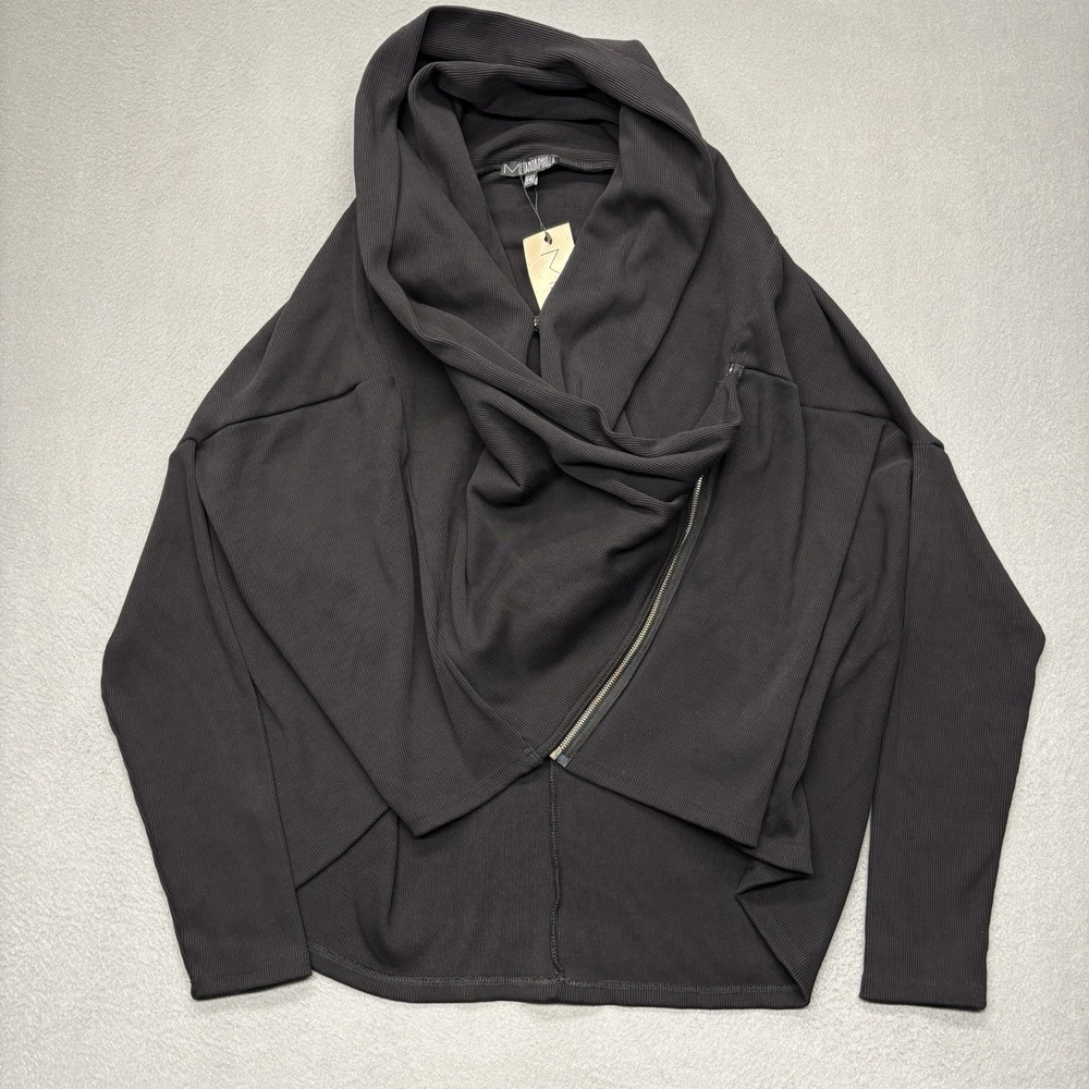 Black Draped Zip-Front Cardigan Sweater - Picture 3 of 10